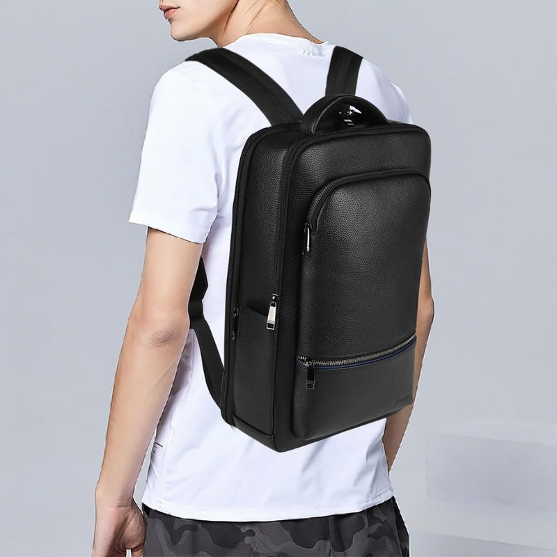 Wesccimo Full Grain Genuine Leather Backpack for Men Multi - Functional 15.6" Laptop Backpack with USB Charging, Black Business Travel Backpack Work Rucksack Daypack
