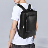 Wesccimo Full Grain Genuine Leather Backpack for Men Multi - Functional 15.6" Laptop Backpack with USB Charging, Black Business Travel Backpack Work Rucksack Daypack