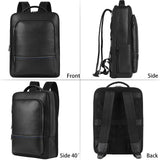 Wesccimo Full Grain Genuine Leather Backpack for Men Multi - Functional 15.6" Laptop Backpack with USB Charging, Black Business Travel Backpack Work Rucksack Daypack