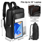 Wesccimo Full Grain Genuine Leather Backpack for Men Multi - Functional 15.6" Laptop Backpack with USB Charging, Black Business Travel Backpack Work Rucksack Daypack