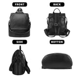 Wesccimo Genuine Leather Backpack Purse For Women Antitheft Real Soft Fashion Designer Convertible Shoulder Bag Black