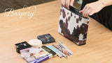 Western Cow Print Small Makeup Bag,Cowhide Pattern Cosmetic Bag Best Gift Idea for Cow Lovers Teen Girls Women, Western Accessories Birthday Christmas Day Gifts for Cow Mom Teen Girl Daughter Sister