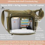 W&G traveler RFID Crossbody Messenger Bag for Men Women, Integrated Card Holders, Green