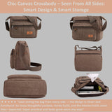W&G traveler Vintage Canvas Shoulder Bag, Crossbody Messenger Bag w/Integrated Rfid Blocking Wallet, Satchel Bag, Brown