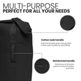 WHITEDUCK Top Load Canvas Folding Duffel Bag, Water Resistant Army Style Shoulder Bag for Men and Women - Gym, Sports, Travel, Hiking, Camping, Backpacking (Small 21" x 36",Black)