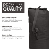 WHITEDUCK Top Load Canvas Folding Duffel Bag, Water Resistant Army Style Shoulder Bag for Men and Women - Gym, Sports, Travel, Hiking, Camping, Backpacking (Small 21" x 36",Black)
