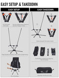 WildCall Lightweight Folding High Back Camping Chair with Head Support, Compact Beach Chair with Anti-Sinking Large Feet and Three Tilt Angles Adjustment