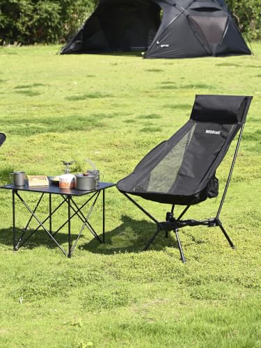 WildCall Lightweight Folding High Back Camping Chair with Head Support, Compact Beach Chair with Anti-Sinking Large Feet and Three Tilt Angles Adjustment