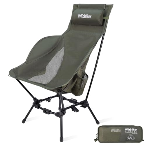 Wildhiker Compact High Back Camping Chair - Foldable with Dual Sitting Modes, Pillow, Arm Pads and Side Pockets - Lightweight Portable | Backpacks4Less