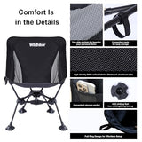 Wildhiker Ultralight Backpacking Chair – Compact Camping Chairs for Adults with Pouch, Weighs 2.8 lbs with Anti-Sinking Large Feet for Beach, Hiking, Motorcycle, Travel, Festival – Black