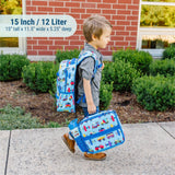 Wildkin ECO rPET 15 - inch Kids Backpack – Sustainable, Padded, Adjustable – Trains, Planes & Trucks
