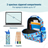 Wildkin ECO rPET 15 - inch Kids Backpack – Sustainable, Padded, Adjustable – Trains, Planes & Trucks