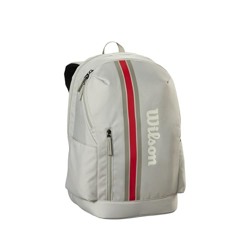 WILSON 2025 Team Tennis Backpack - Oats/Red, Holds up to 2 Rackets | Backpacks4Less