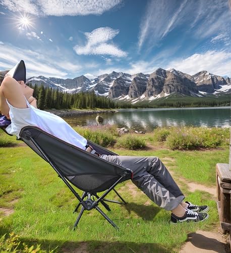 Wind Tour Portable Camping Chair Foldable Outdoor Chair for Hiking Camp Backpacking Lawn Beach Fishing Picnic with Carry Bag (Black)
