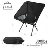 Wind Tour Portable Camping Chair Foldable Outdoor Chair for Hiking Camp Backpacking Lawn Beach Fishing Picnic with Carry Bag (Black)