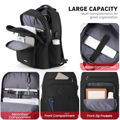 WINDARS Backpack for Men and Women, Casual School Backpack Teen Boys and Girls Lightweight 15.6 Inch Laptop Bookbag with USB Charger for College Work Travel (Black)