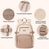 WINDARS Backpack for School Girls, Cute High School Backpacks for Teens Women Student Large Bookbag 15.6 Inch Laptop Bag with USB Charger Port for College Work Travel Trip (Khaki Beige)