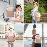 WINDARS Backpack for School Girls, Cute High School Backpacks for Teens Women Student Large Bookbag 15.6 Inch Laptop Bag with USB Charger Port for College Work Travel Trip (Khaki Beige)