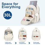 WINDARS Backpacks for Girls, 15.6 Inch School Bag Cute Waterproof Laptop Bookbag Large College Backpack for Teen Women Students Anti Theft Travel Daypack, Beige