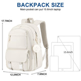 WINDARS Backpacks for Girls, 15.6 Inch School Bag Cute Waterproof Laptop Bookbag Large College Backpack for Teen Women Students Anti Theft Travel Daypack, Beige