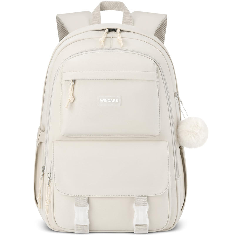 WINDARS Backpacks for Girls, 15.6 Inch School Bag Cute Waterproof Laptop Bookbag Large College Backpack for Teen Women Students Anti Theft Travel Daypack, Beige