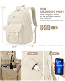 WINDARS School Backpack for Teens, Large Corduroy Bookbag Cute 15.6 Inch Laptop Bag for Girls Women Lightweight Aesthetic High School College Back Pack for Student Nurse, Beige