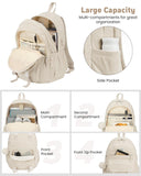 WINDARS School Backpack for Teens, Large Corduroy Bookbag Cute 15.6 Inch Laptop Bag for Girls Women Lightweight Aesthetic High School College Back Pack for Student Nurse, Beige