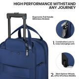 Winilla Carry - on Underseat 16 - inch Luggage with Wheels, Softside Rolling Carry - on, Lightweight Travel Suitcase for Men Women, Personal Item Rolling Travel Bag