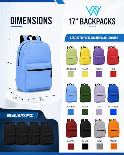 Winterlace 24 Pack Backpack, Bulk 17 inch Lightweight Outdoor Travel Gym Corporate Events Bag (Assorted)