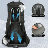 WintMing 75L Hiking Backpack with Rain Cover Waterproof Camping Backpack Shoes Warehouse for Men Women, Frameless (black)
