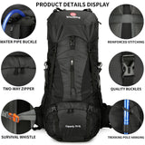 WintMing 75L Hiking Backpack with Rain Cover Waterproof Camping Backpack Shoes Warehouse for Men Women, Frameless (black)