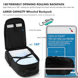 WIRABO 17.3 Inch Rolling Backpack for Adults, 40L Water Resistant Laptop Backpack with Wheels, Flight Approved Carry on Luggage for Business Travel, Roller Bag for Men Women College, Black
