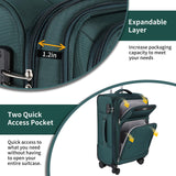 WireHot 3 - Piece Softside Expandable Luggage Set with Front Open Pocket, Lightweight and Durable Oxford Fabric Suitcase Set with TSA Lock (Dark Green, 20in/24in/28in)