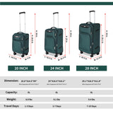 WireHot 3 - Piece Softside Expandable Luggage Set with Front Open Pocket, Lightweight and Durable Oxford Fabric Suitcase Set with TSA Lock (Dark Green, 20in/24in/28in)