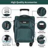 WireHot 3 - Piece Softside Expandable Luggage Set with Front Open Pocket, Lightweight and Durable Oxford Fabric Suitcase Set with TSA Lock (Dark Green, 20in/24in/28in)