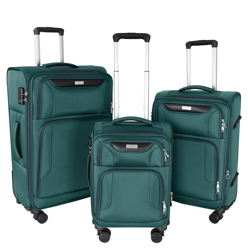 WireHot 3 - Piece Softside Expandable Luggage Set with Front Open Pocket, Lightweight and Durable Oxford Fabric Suitcase Set with TSA Lock (Dark Green, 20in/24in/28in)