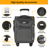 WireHot 3 - Piece Softside Expandable Luggage Set with Front Open Pocket, Lightweight and Durable Oxford Fabric Suitcase Set with TSA Lock (Gray, 20in/24in/28in)