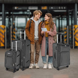 WireHot 3 - Piece Softside Expandable Luggage Set with Front Open Pocket, Lightweight and Durable Oxford Fabric Suitcase Set with TSA Lock (Gray, 20in/24in/28in)