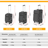 WireHot 3 - Piece Softside Expandable Luggage Set with Front Open Pocket, Lightweight and Durable Oxford Fabric Suitcase Set with TSA Lock (Gray, 20in/24in/28in)