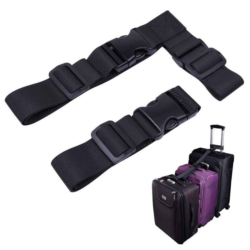 Wisdompro 2 Pcs Add a Bag Luggage Strap, Heavy Duty Adjustable Suitcase Belt Travel Attachment Travel Accessories for Connecting Your Luggage Together - Black (T - Type and Normal)