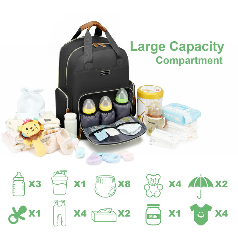 WITSTEP Diaper Bag Laptop Backpack, Black, Unisex