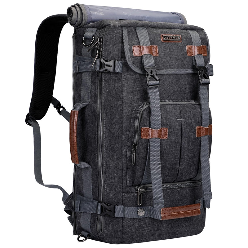 WITZMAN Canvas Backpack Vintage Travel Backpack Large Laptop Bags Convertible Shoulder Rucksack(A519 - 1 Black)