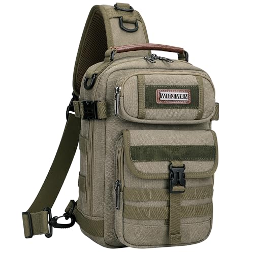 WITZMAN Canvas Sling Bag for Men Vintage Crossbody Bag Fit 9.7 Inch Ipad