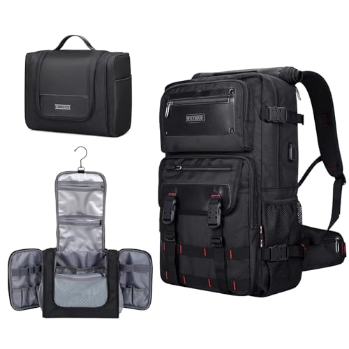 WITZMAN Carry On Travel Backpack for Men Duffle Bags Fit for 17 Inch Laptop Airline Approved Backpack and Toiletry Bag Hanging Multi-organization Bathroom Bag Water-resistant Bag