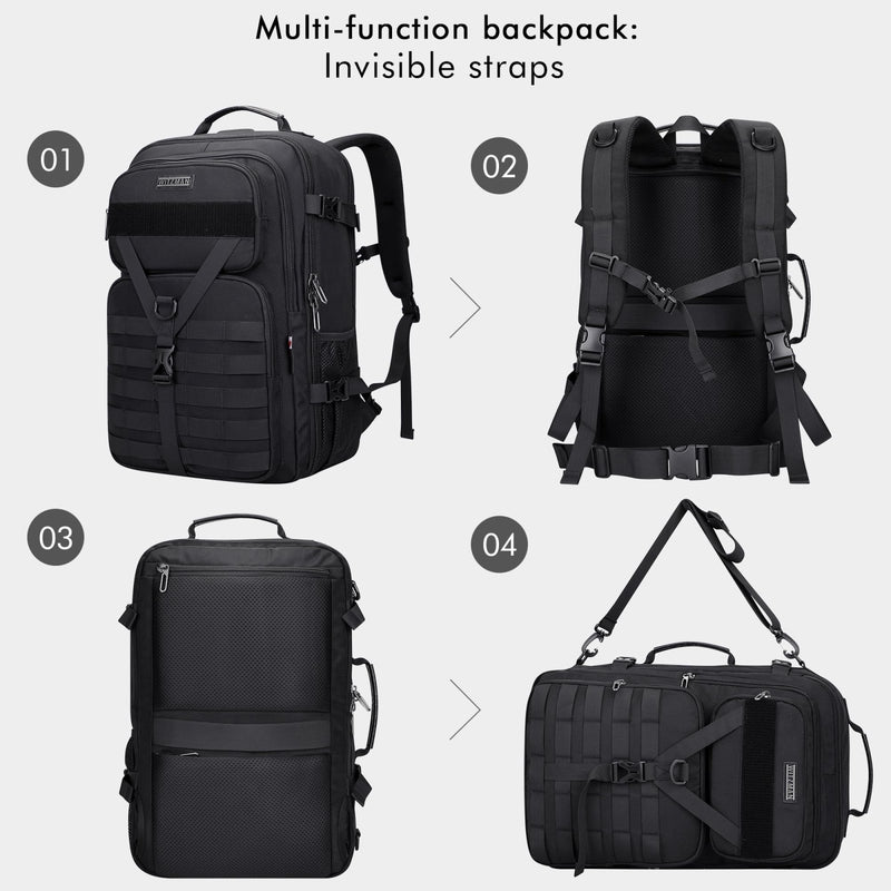 WITZMAN Carry On Travel Backpack for Men Large Convertible 45L Fit 17 Inch Laptop Backpack 3 in 1 Bag for Airline Approved(B688 Black)