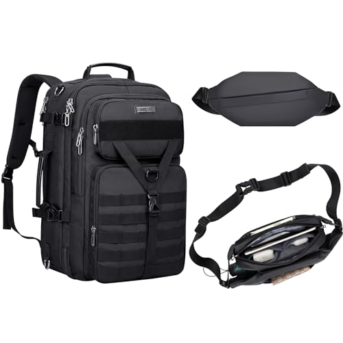 WITZMAN Carry On Travel Backpack for Men Large Convertible 45L Nylon Backpack 3 in 1 Bag and Nylon Sling Bag Travel Crossbody Bag Waterproof Casual Hiking Daypack