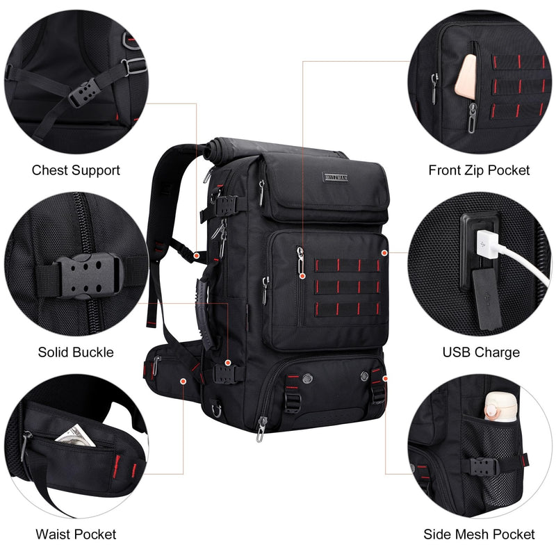 WITZMAN Carry on Travel Backpack for Men Women Airline Approved Convertible Nylon Duffle Backpack Luggage Bag (B682 Black)