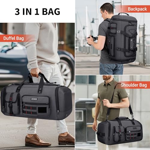 WITZMAN Duffle Bag for Men 3 in 1 Convertible 45L Nylon Gym Travel Backpack