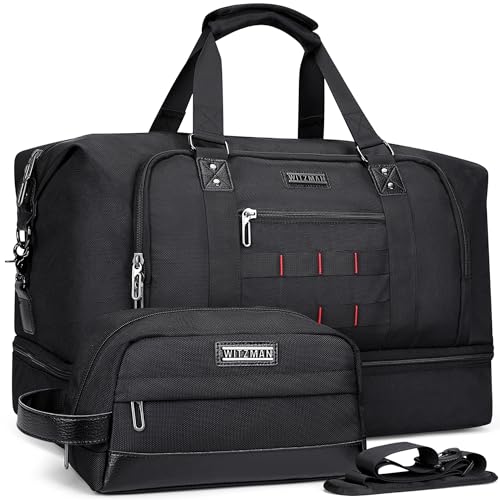WITZMAN Nylon Duffle Bag for Men 55L with Toiletry Bag Sets Overnight Bag