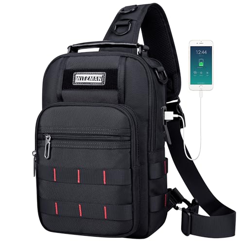 WITZMAN Sling Bag for Men Large Travel Crossbody Bag with USB Charging Port